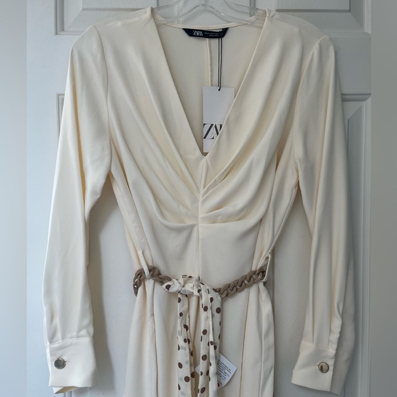 NWT ZARA Cream Knot Front Midi Dress with Polka Dot Belt XS Blogger Fav - Picture 9 of 16